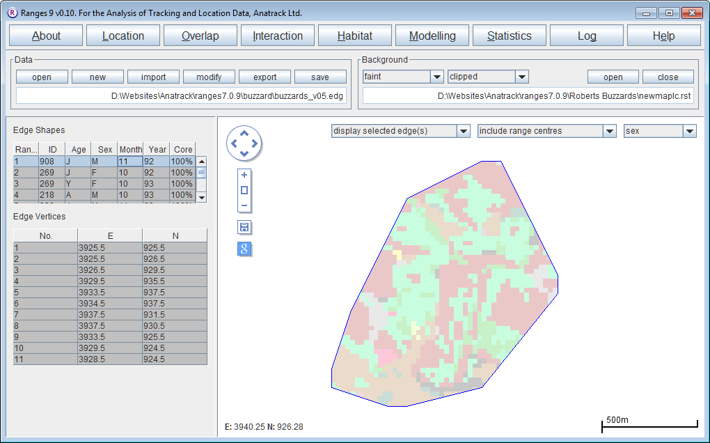 Screenshot of habitat analyses within Ranges