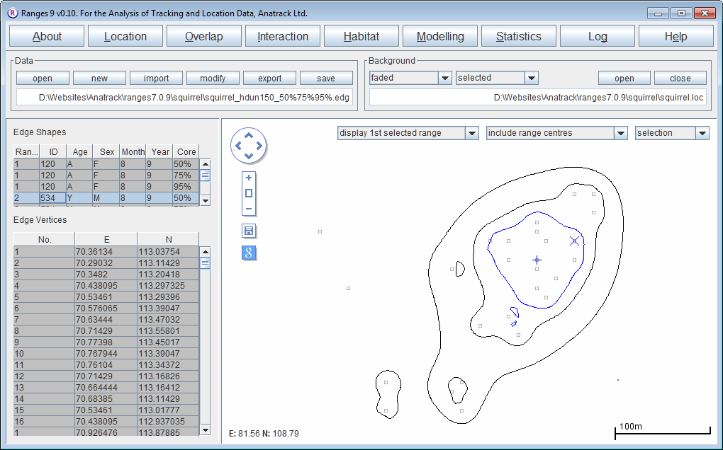 Screenshot of harmonic mean contours within Ranges
